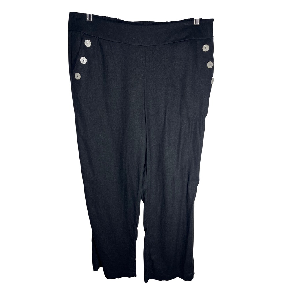 Joie Sailor Pants‎ Women Large Black Button Detail Linen Blend High Rise